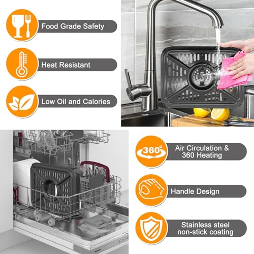 Air Fryer Grill Pan for Ninja DZ302 DZ401 DZ550 10QT DualZone - Griddle Crisper Plate with Rubber Bumpers