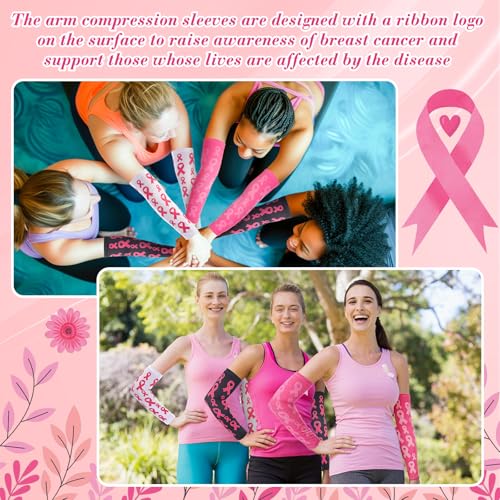 Handepo 12 Pairs Pink Football Arm Sleeves Youth Breast Cancer Awareness Football Arm Sleeves Bulk for Youth Women Men