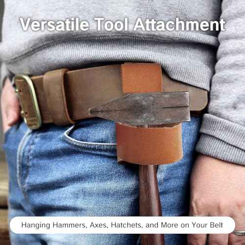 Hammer Holster with Belt Loop Leather Premium Hammer Holder for Tools Snap-in Hatchet Axe Carrier Small Firefighter Hammer Sleeve Brown Multi-Tool Holder for Belt