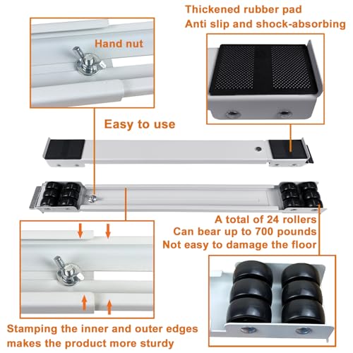 YU LI 3DH White Heavy-Duty Appliance Rollers, 20-32in Adjustable Moving Base for Washing Machines & Refrigerators