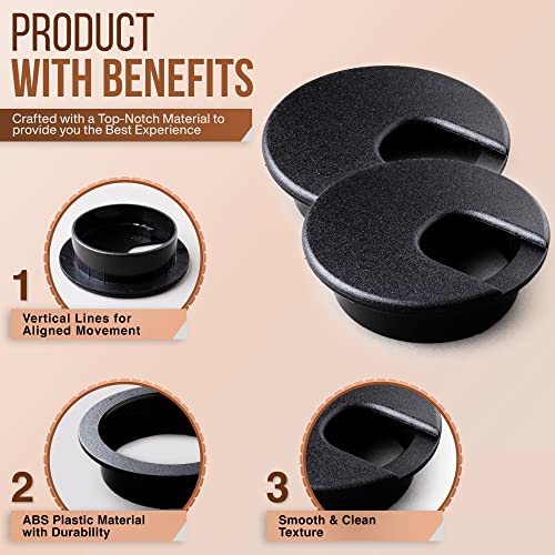 MAHDPRO 2 Inch Black Cable Grommet Pack of 5 - Desk Wire Hole Covers for Office & Computer Tables