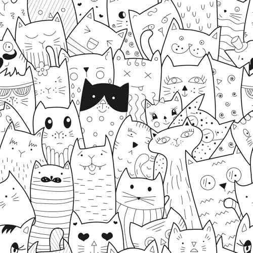Cat Wallpaper Beige Peel and Stick Wallpaper Black Cat Contact Paper Self Adhesive Animal Cute Kitten Stick on Wall Paper for Dollhouse Nursery Shelf Liner Accent Wall Pet Room 17.5"x102"