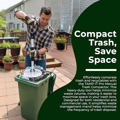 TAMP-IT Pro Manual Trash Compactor Tool 22 x 5.25 Inches with Extension – Heavy Duty Waste Smasher for Kitchen and Outdoor Use