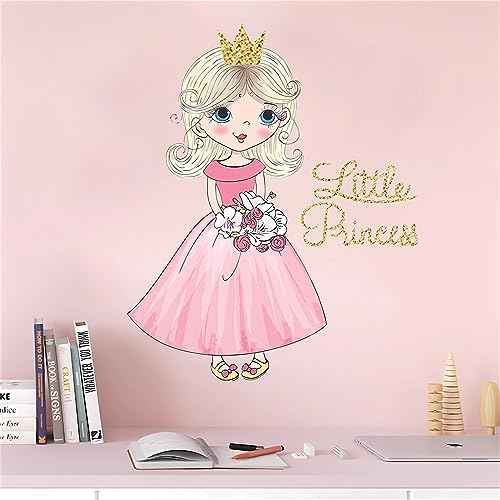 Lovely Pink Little Girl Princess Wall Stickers, sacinora Cartoon Wall Decals Removable Vinyl for Nursery Kids Baby Living Room Bedroom Children's Room Playroom Art Decorations