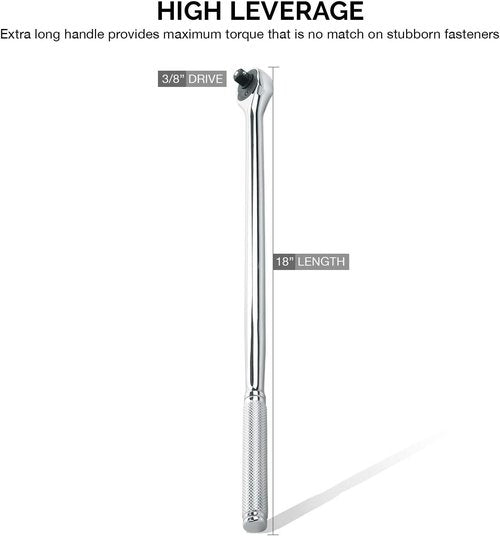 Neiko 03034A 3/8” Drive Extra Long Ratchet | 18” Length | 72 Tooth Gear | Cr-Mo Head | CR-V Steel