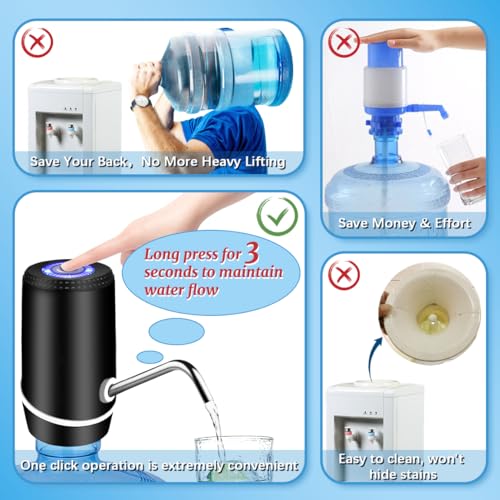 Beyio Black Electric Water Dispenser for 5 Gallon Bottle, Portable & Rechargeable