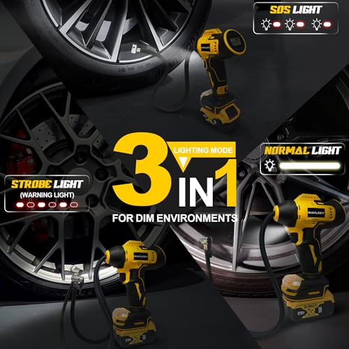 RAYLEEY Yellow 160PSI Cordless Tire Inflator for Dewalt 20V Max Battery, Tool Only