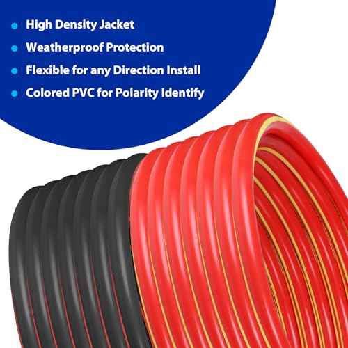 1/0 Gauge Car Battery Cable Kit - 5.5 Feet Each, Black & Red - Copper Clad Aluminum Wire with Lugs & Tubes - Vehicle, Truck, RV, Solar Power Welding Cables