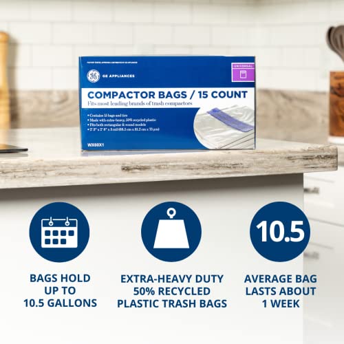 GE Universal 18-Gallon Trash Compactor Bags, WX60X1 — 1 Pack (15 Bags), Fits 15" Bins