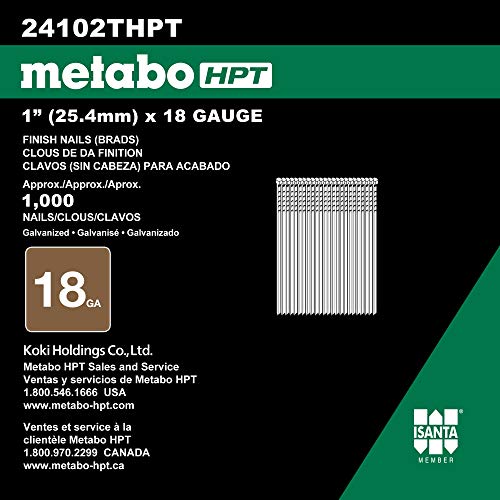 Metabo HPT Brad Nails 1-Inch x 18 Gauge Smooth Electro Galvanized - 1,000 Count - Model 24102THPT