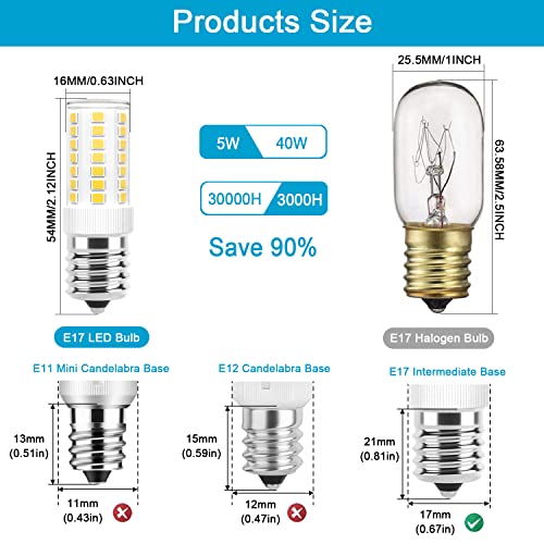 Lacnooe 5W Daylight E17 Dimmable Microwave Bulb, 6000K 450lm, Fits Whirlpool/GE/Kenmore, Replaces 8206232A 1890433 AP4512653, 2 Pack