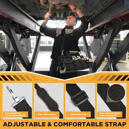 Goovilla Tool Bag 15.5 Inch with 1 Pouch | 17-Pocket Portable Tool Box Organizer Storage with Adjustable Strap, Soft Handle and Durable Zipper | Heavy Duty Tool Bags for Men, Father¡¯s Day (Green)