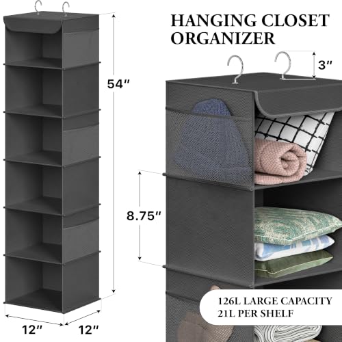 Simple Houseware 6-Shelf Hanging Closet Organizer Dark Gray - Space-Saving Wardrobe Storage