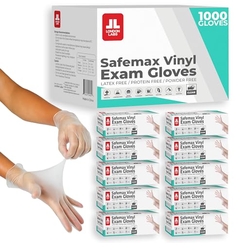 London Labs 1000 Count Disposable Vinyl Gloves Powder Free Latex Free Large
