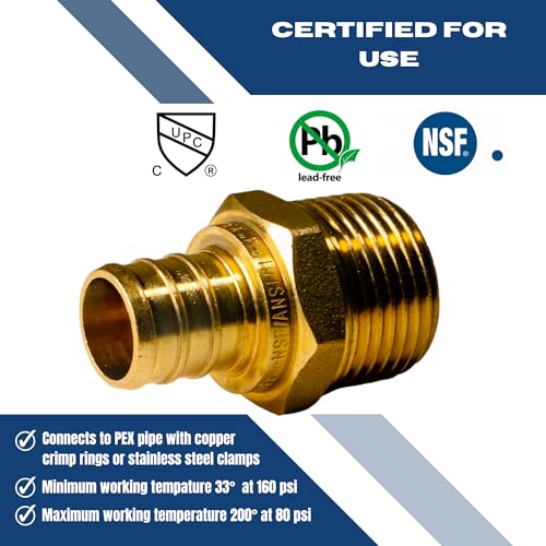 2 Pack 3/4 Inch PEX Male NPT Adapter - Hydronic & Potable Water Fittings