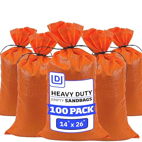 Heavy Duty Sandbags with Ties - 14x26 Orange Flood Barrier Pack of 100