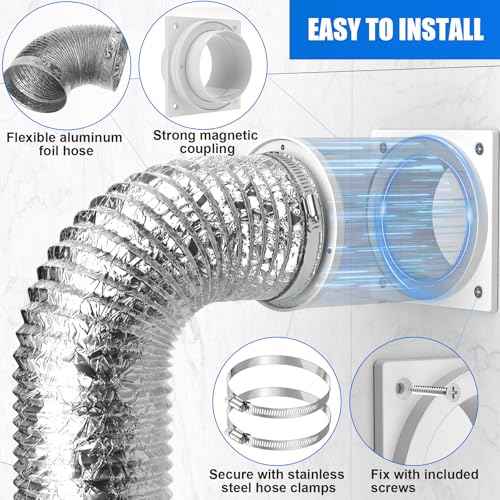 Magnetic Dryer Vent Coupling, Airtight Seal Strong Magnet Dryer Vent Connector Kit Quick Connect Disconnect Easy to Clean Flexible Hose Exhaust Duct Adapter Attachment with Clamps Screws
