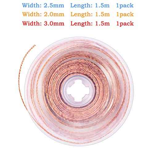 Solder Wicks, 3 Pack No-Clean Solder Braided Wicks Desoldering Wicks For Solder Removal Tool, 0.12/0.1/0.08 Inch Width 1.5 Meter Length