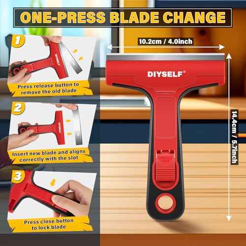 DIYSELF Razor Blade Scraper, 1 Pack Scraper Tool with 10pcs 4-Inch Blades, Razor Scraper for Cleaning Glass, Window, Stove Top, Oven, Kitchen, Cooktop, Shower Door, Sticky Residue, Tile, Wallpaper