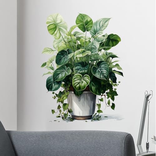 Plant Wall Stickers for Living Room Green Tropical Leaves Monstera Deliciosa Wall Decal Stickers Peel and Stick Wall Art Home Decor Wall Stickers for Bedroom Bathroom Classroom