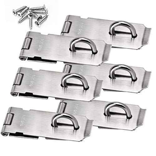 ZOENHOU 6 PCS 5-Inch Security Padlock Hasp and Staples, Heavy Duty Folding Lock Hasps Made of 304 Stainless Steel and 48 PCS Mounting Screws for Gate Lock Padlock Shed Door Latch