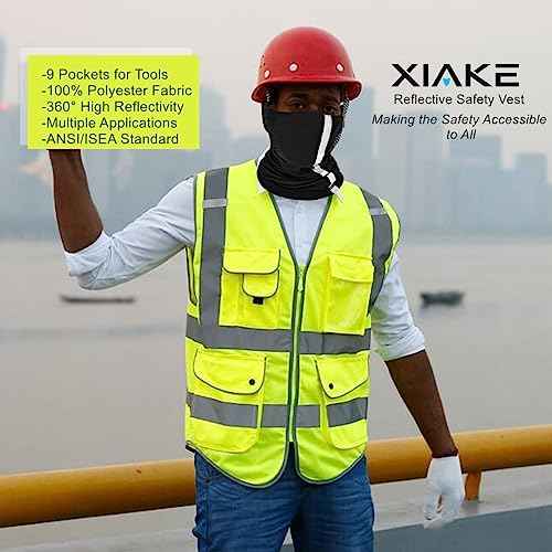 XIAKE 9 Pockets Class 2 High Visibility Reflective Safety Vest for Men Women,Meets ANSI/ISEA Standard