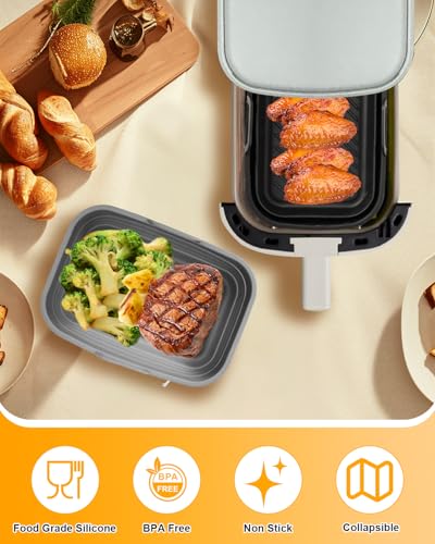 Air Fryer Silicone Liners 2-Pack for Bella 4Qt Slim, Gray+Black – Collapsible, 428°F