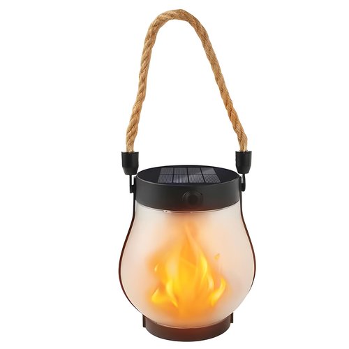 Flickering Flame Solar Lanterns, Camping Lantern Outdoor Lights, Automatic Light Sensor, Solar & USB-C Charging, Waterproof Hanging Lantern for Pathway Yard Patio Porch Garden Decor (1PCS)