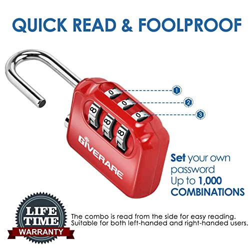GIVERARE 2-Pack 3-Digit Combination Lock Keyless Luggage & Gate Lock, Weatherproof