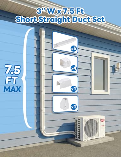 LUORISE 3-Inch Mini Split Line Set Cover Kit, 7.5 Ft Weather-Resistant AC Tubing Cover