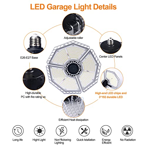 K KERNOWO Silver 140W LED Garage Ceiling Light with 3 Adjustable Panels