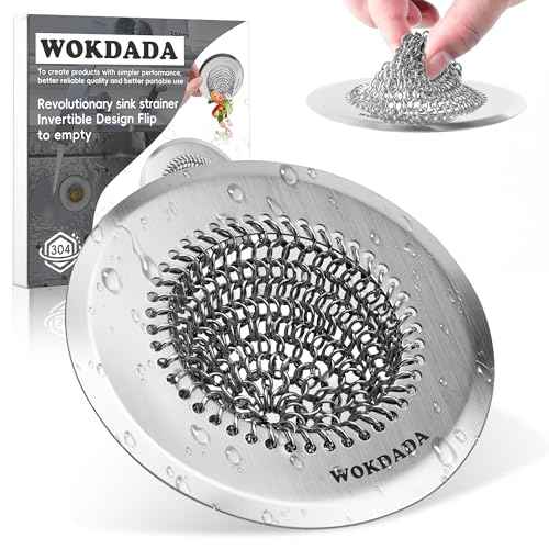 Revolutionary Kitchen Sink Drain Strainer/Patented Reversible Chain Mesh, Effortless Cleaning & Debris Catcher, Large Capacity, No Clog, 304 Stainless Steel & Rust-Proof/Handmade