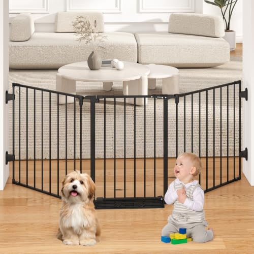 Cideny Black 78-Inch Extra Wide Baby Gate with Walk-Through Door for Stairs & Pets