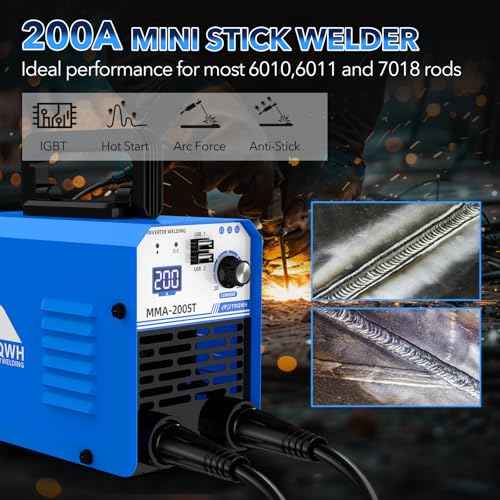 TRQWH 200A MMA Welding Machine 110V Stick Welder Machine Portable ARC Welder with IGBT Digital Display Hot Start for Beginners and Professionals Welder (MMA200ST)