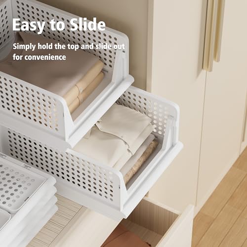 Stackable Closet Storage Bins with Open Front - Large Organizers for Wardrobe & Linen Shelves