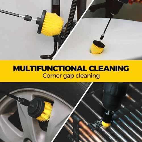 Holikme 9Pack Drill Brush £¬All Purpose Drill Brush with Extend Attachment for Bathroom Surfaces, Grout, Floor, Tub, Shower, Tile, Kitchen and Car£¬Corner,Masonry Brushes£¬Yellow