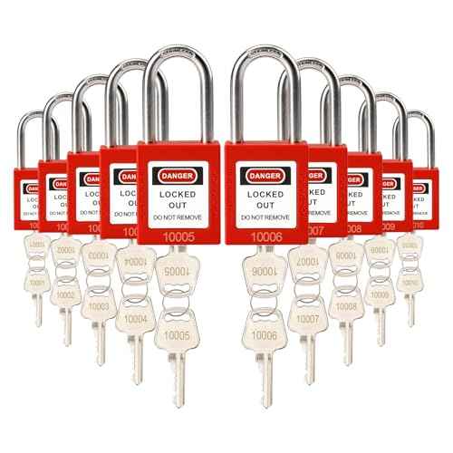 Lockout Tagout Locks Set with Brass Core,10 Red Safety Padlocks Keyed Different,2 Keys Per Lock,OSHA Compliant Loto Locks for Electrical Lock Out Tag Out Kits