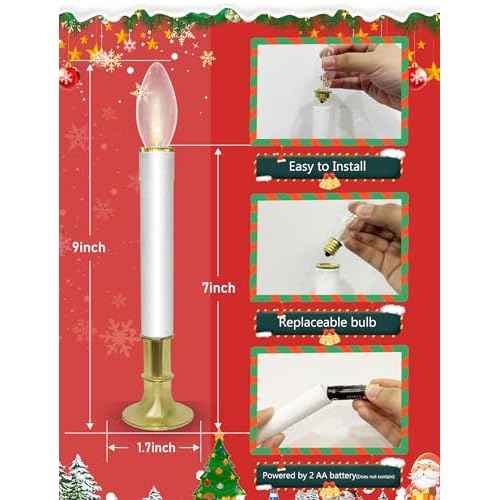 10 Pack Ultra-Bright LED Christmas Window Candles with Brass-Plated Base, Battery Operated Flameless Candles with LED C26 Warm White Bulbs Christmas Window Lights for Holiday Home Wedding Decorations