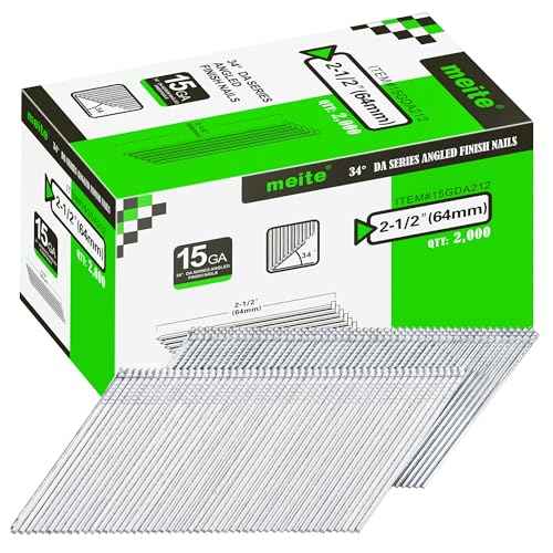meite 15 Gauge Angled Finish Nails, 2-1/2-Inch 34 Degree Angled Galvanized Finishing Nails for Nailer Guns - Perfect for Window Trim, Cabinet Building and Other DIY Projects (2,000 Counts)