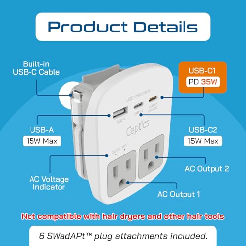 Ceptics Beige 35W Universal Travel Adapter Kit with Surge Protection
