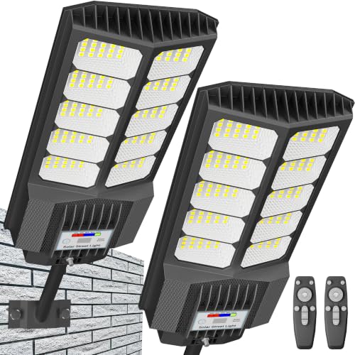 Vzyhik 6500W Solar Street Lights Outdoor Waterproof 2 Pack - Bright Motion Sensor Parking Lot Lighting