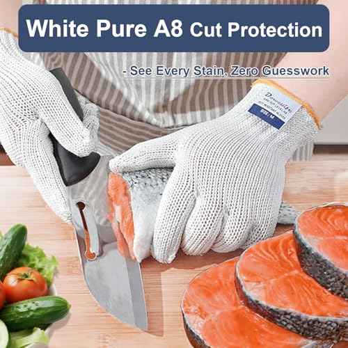 Dowellife Level 8 Reinforced Cut Resistant Gloves, Food Grade, Knife Safety Gloves for Meat Cutting, Oyster Shucking, Fish Fillet, Kitchen Slicing Carving, White, Large (Pack of 2)