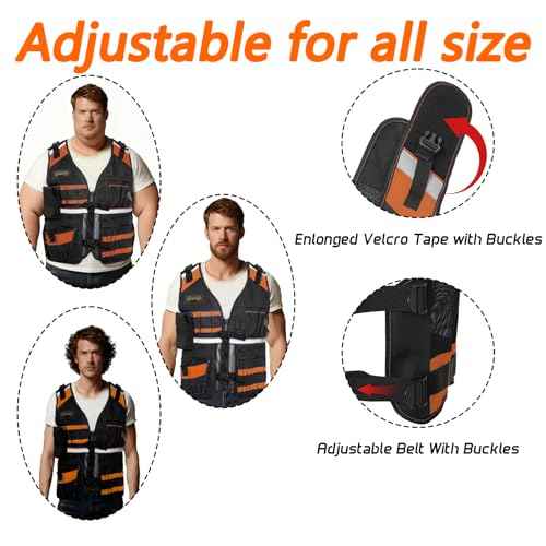 Electrician Tool Vest for Men, Reflective Safety Work Vest with Adjustable Thick Straps, Removable Phone Holder for Electrical, Carpenters, Construction, 22 Pockets