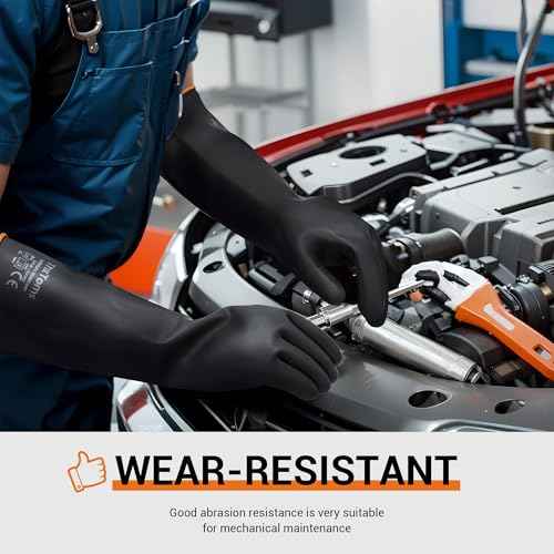 ThxToms Heavy Duty Latex Gloves,Chemical Resistant Gloves,Puncture Resistant, Resist Acid,Oil,Alkali, Waterproof for Industrial Cleaning,Gardening,14", 1 Pair