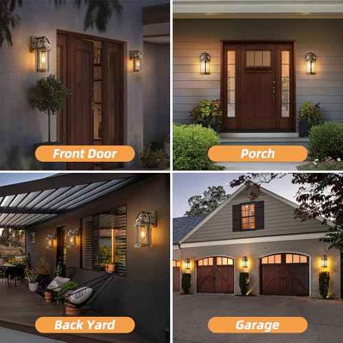 OKELI Dusk to Dawn Outdoor Wall Sconce Waterproof Lighting Fixture, Rustic Farmhouse Wall Sconces with Clear Glass Shades, Rust Resistant Exterior Lights for Patio Front Porch(Wood Grain, 1 Pack)