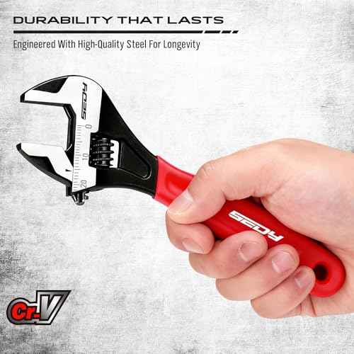 6" Adjustable Wrench Pipe Spanner: Wide Jaw Black Oxide Wrench With Cushion Grip, Laser Marked Metric & SAE Scales, CR-V Steel, for Professionals