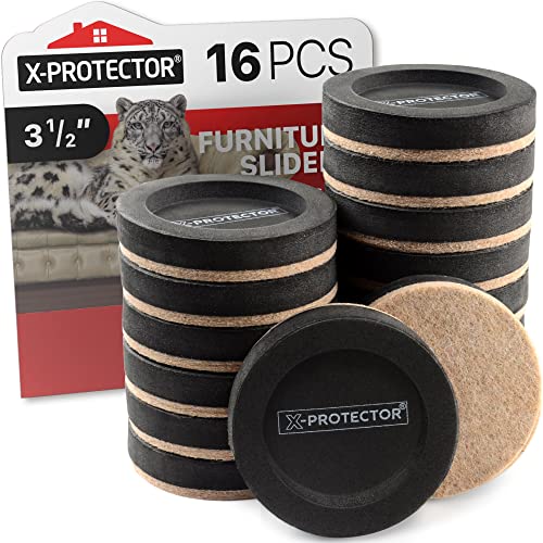 X-Protector Felt Furniture Sliders 16 pcs 3 ½ inch for Hardwood Floors - Reusable Moving Pads