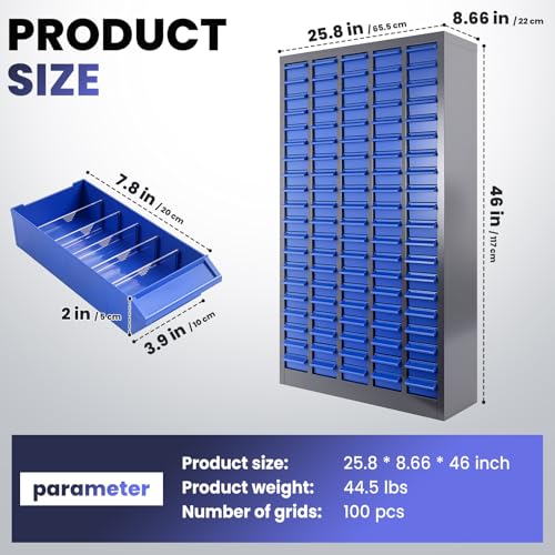 100-Drawer Nut & Bolt Organizer Cabinet with ABS Drawers, 26 x 9 x 46 in