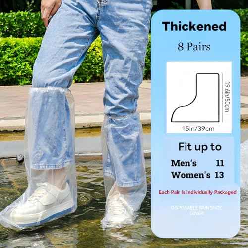 16 PCS Shoe Covers Disposable Non Slip,Thickened Waterproof Shoes Covers,19 inch Tall,Long Plastic Waterproof Shoes and Boots for Rain Covers Thicken Shoe Protector for Men and Women (8 Pairs,Clear)