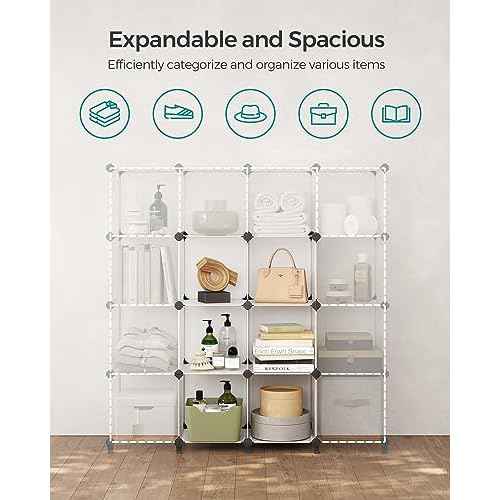 SONGMICS 6 Cube Storage Organizer, DIY Closet Shelf, Plastic Clothes Organizer, Modular Bookcase, 11.8 x 11.8 x 11.8 Inch Cubes, with Feet and Rubber Mallet, White ULPC06W